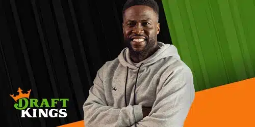 DraftKings main banner with Kevin Hart beside DraftKings logo