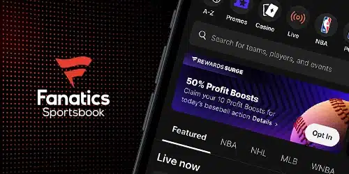 Fanatics sportsbook banner with a screen of the mobile app