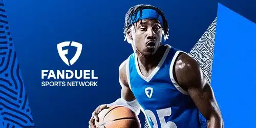 Fanduel sportsbook main banner showing a basketballer holding a ball